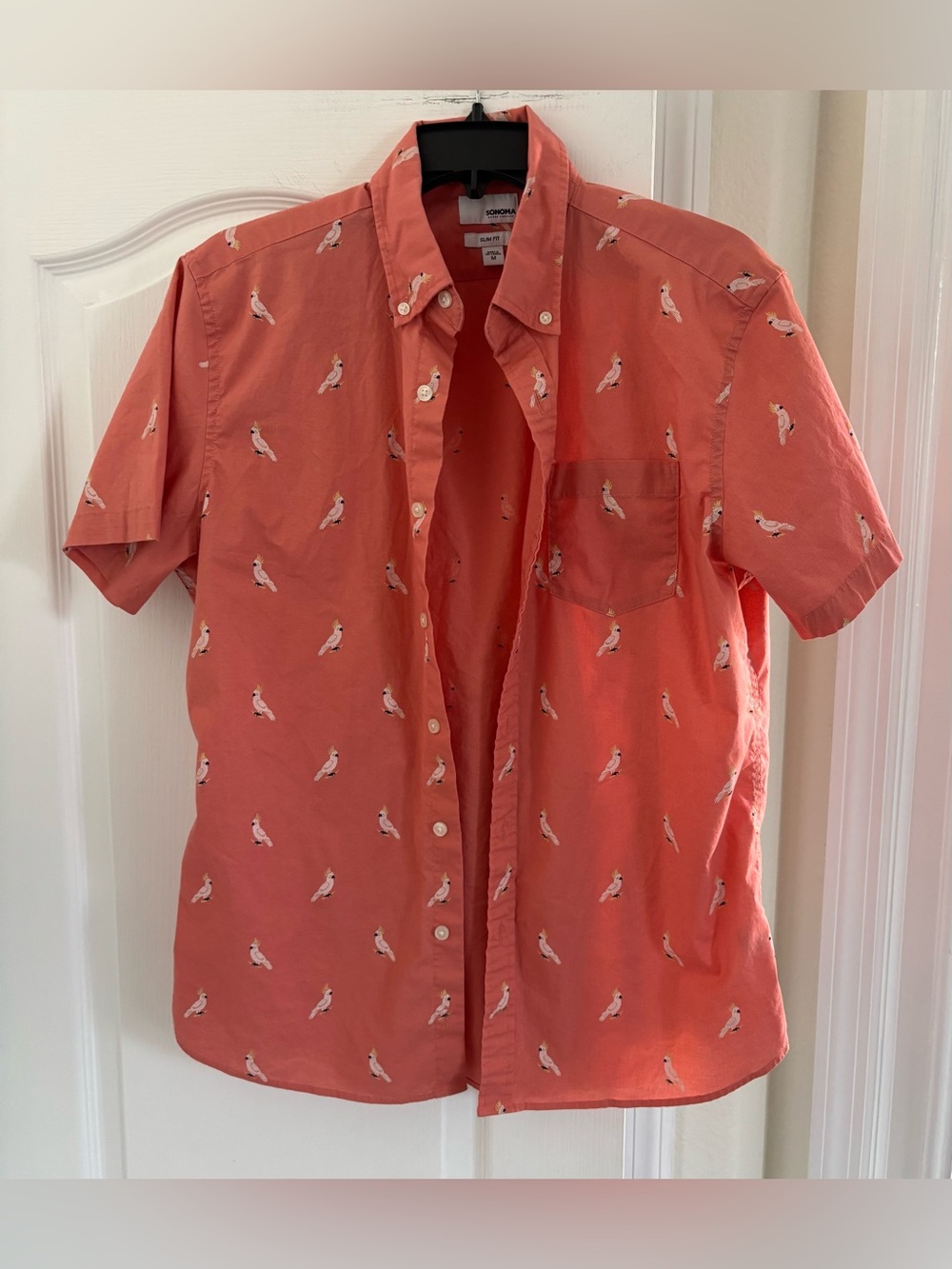 Men’s Sonoma Coral Short-Sleeve Button-Down with Bird Print